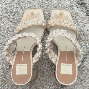 Dolce Vita Tan Pearl-Adorned Heels